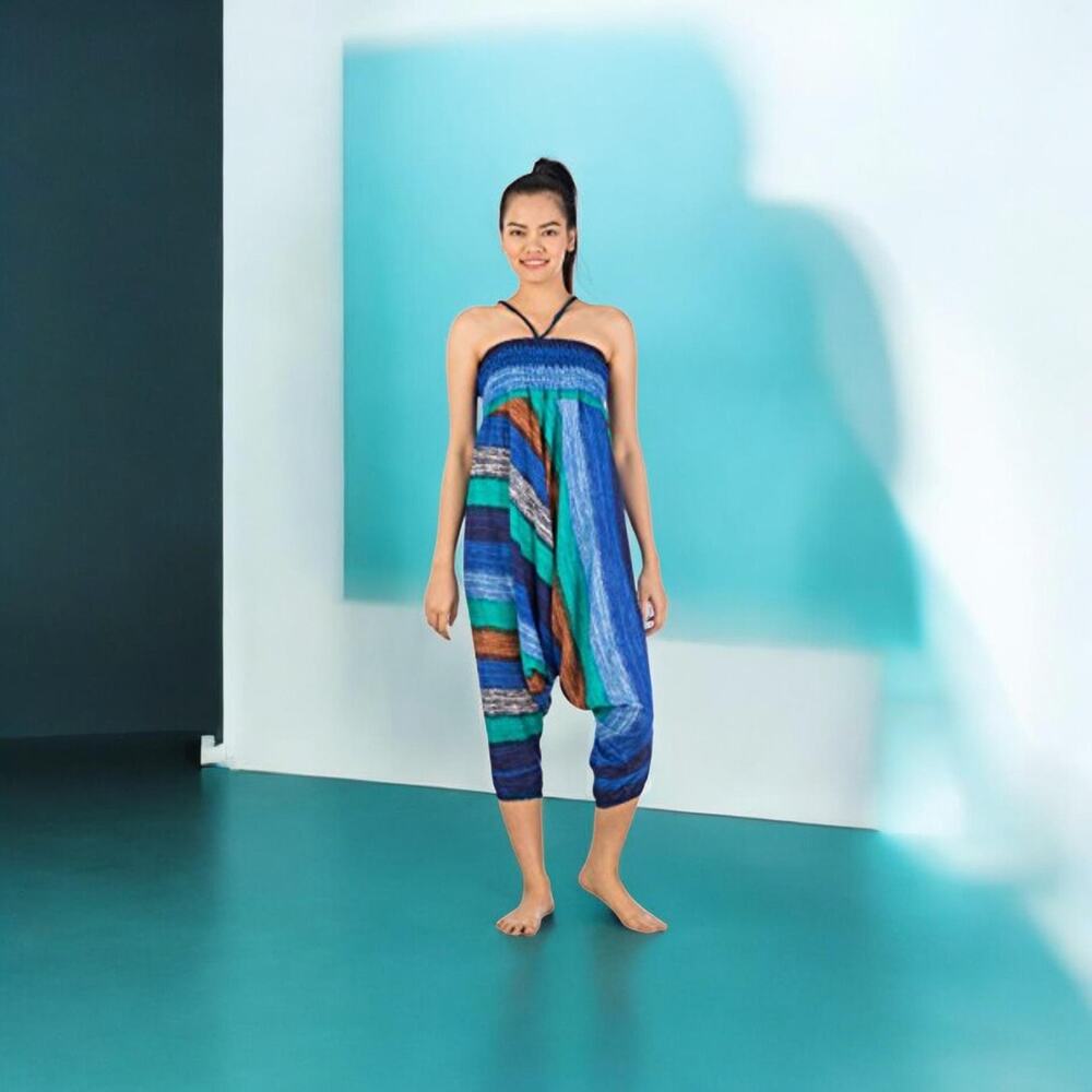 Boho 2 n 1 Harem Pants Tube Top Balloon Pants Blue Turquoise OS Free Spirit Yoga